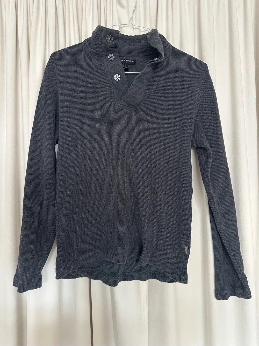 Banana Republic Charcoal Gray Waffle Knit Snap Neck Pullover Sweater S